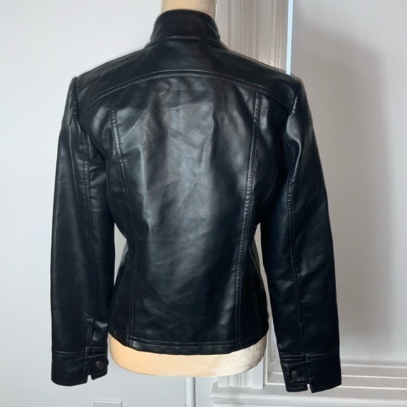 Vintage Emporio Armani Collezione Navy Faux Leather Biker/Moto Jacket Size Med - Picture 6 of 15